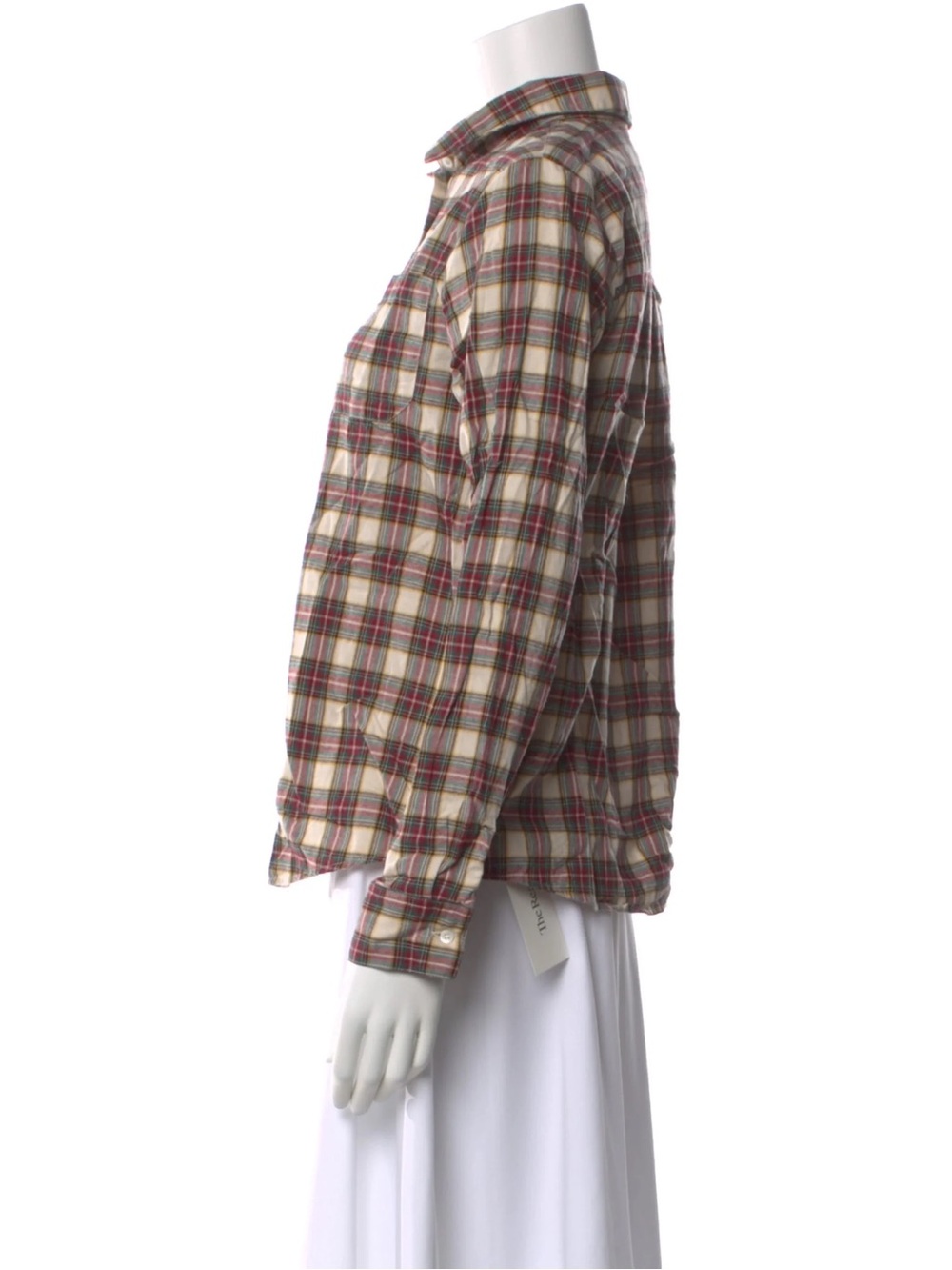 Sezane Plaid Button-Up Blouse in Beige, Red and Green - FR 38 / M - Picture 3 of 6